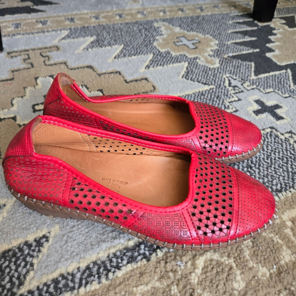 Volks Walkers Red Perforated Leather Flats Shoes